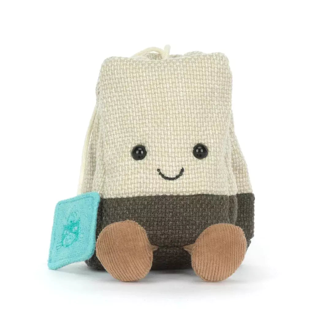 Jellycat Amuseables Steepy Tea Bag, Teebeutel aus Stoff mit lächelndem Gesicht und Beinchen