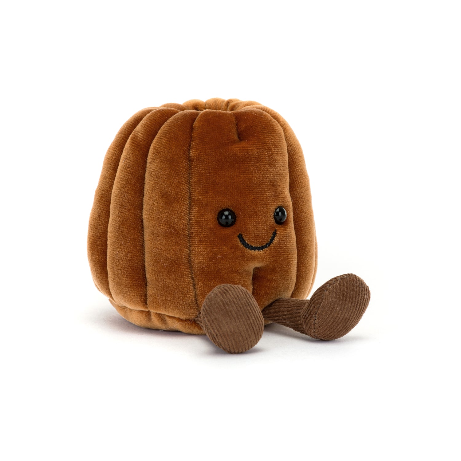 Jellycat Amuseables „Carole Canelé“, sitzendes Plüsch-Törtchen mit Vanillefüllung, karamellisierter Kruste, lächelnd, mit kleinen Füßchen