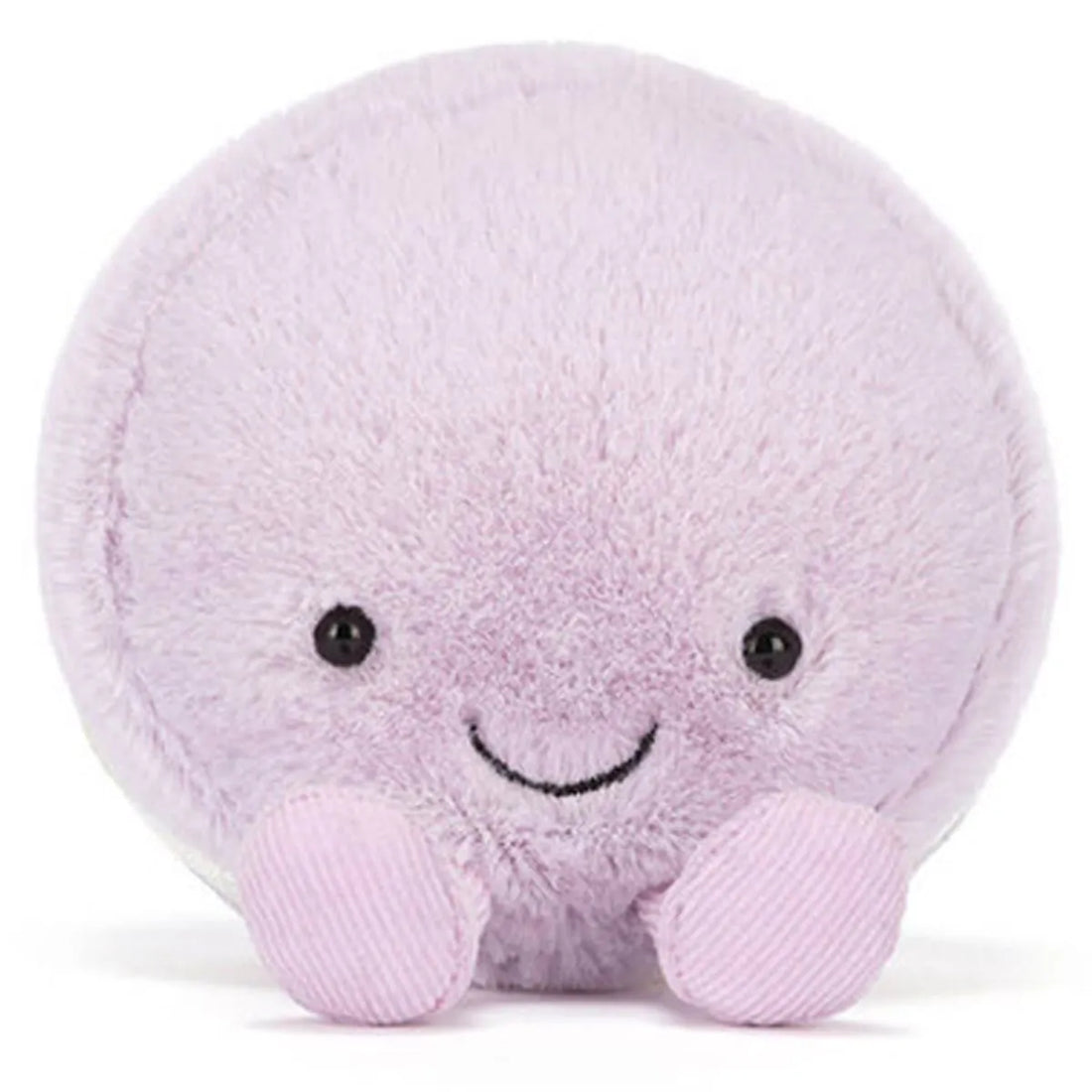 Jellycat Amuseables May Macaron Lavendel, sitzendes Kuscheltier-Macaron mit fröhlichem Gesicht und Füßen