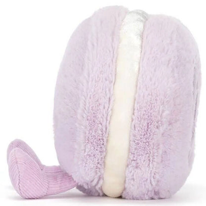 Jellycat Amuseables May Macaron Lavendel, sitzendes Kuscheltier-Macaron mit fröhlichem Gesicht und Füßen