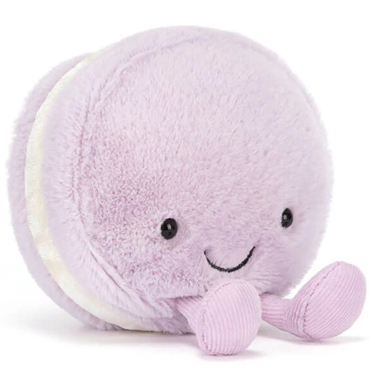 Jellycat Amuseables May Macaron Lavendel, sitzendes Kuscheltier-Macaron mit fröhlichem Gesicht und Füßen