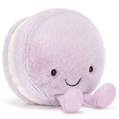 Jellycat Amuseables May Macaron Lavendel, sitzendes Kuscheltier-Macaron mit fröhlichem Gesicht und Füßen