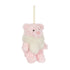 Jellycat Leola Bear Winter Warmer Decoration – rosa Plüschbär mit flauschigem cremeweißem Schal und Aufhängeschlaufe als Weihnachtsbaumschmuck.