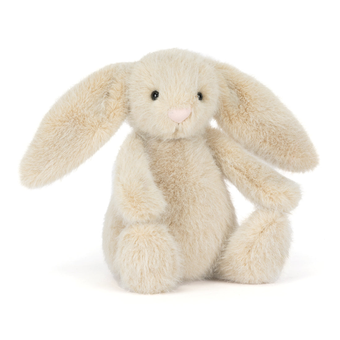 Jellycat Wheat Flufflet Bunny, Kuscheltier Hase mit hellbeigem Fell, weißem Puschelschwanz und langen Schlappohren