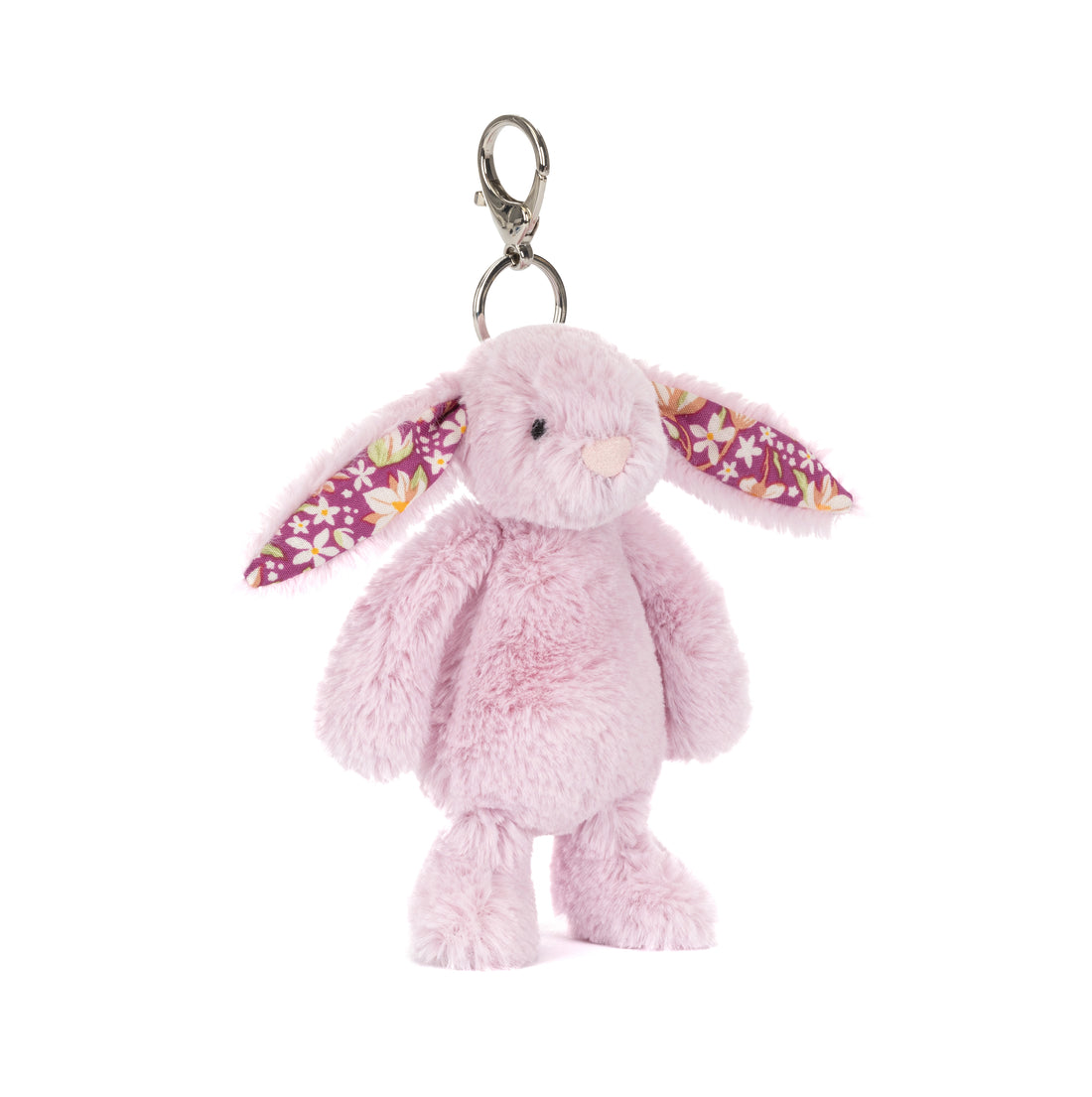Jellycat Thistlepop Blossom Bunny Bag Charm, rosa Plüsch-Hase mit Pflanzenverzierungen als Taschen- oder Schlüsselanhänger