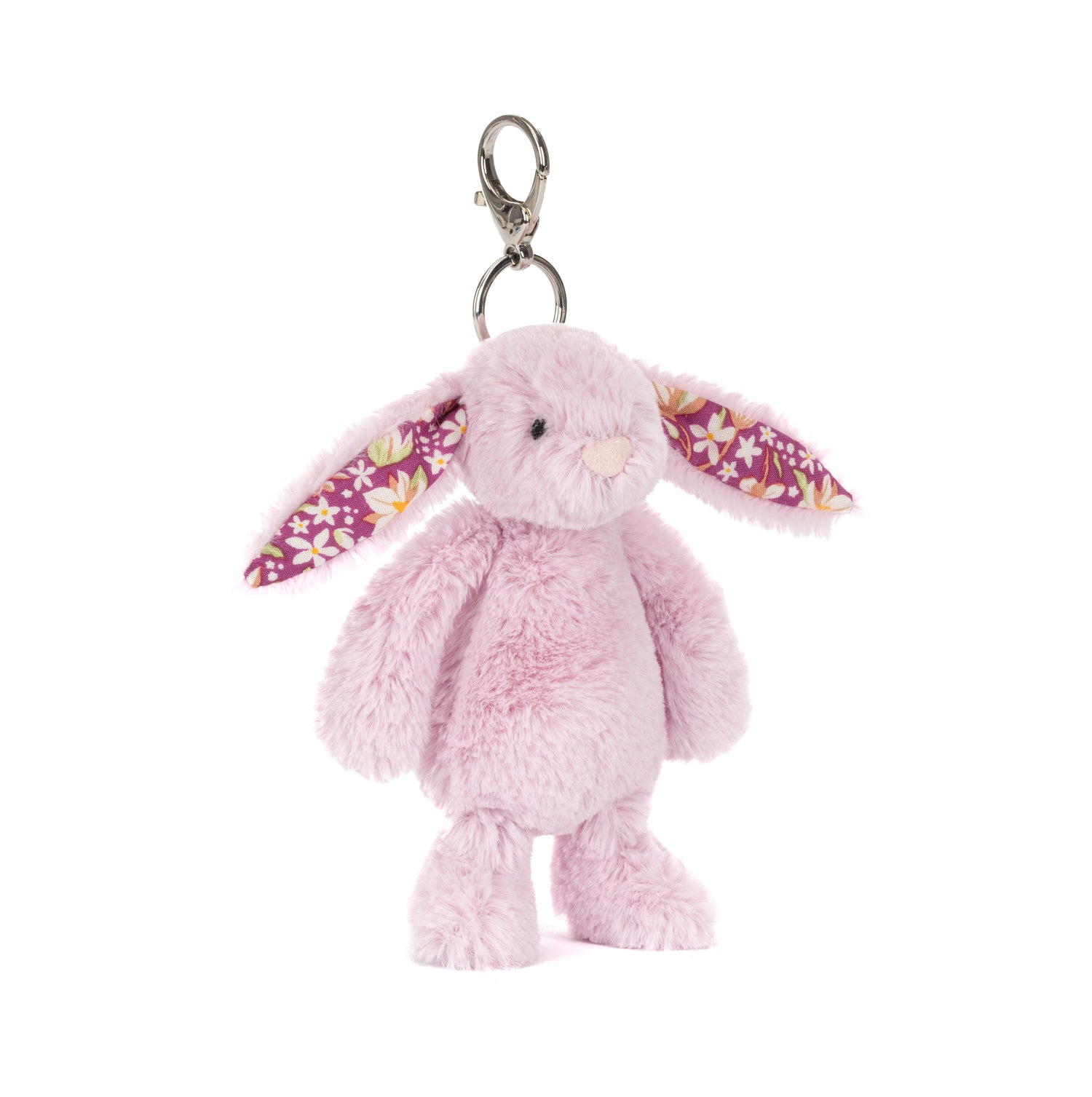 Jellycat Thistlepop Blossom Bunny Bag Charm, rosa Plüsch-Hase mit Pflanzenverzierungen als Taschen- oder Schlüsselanhänger