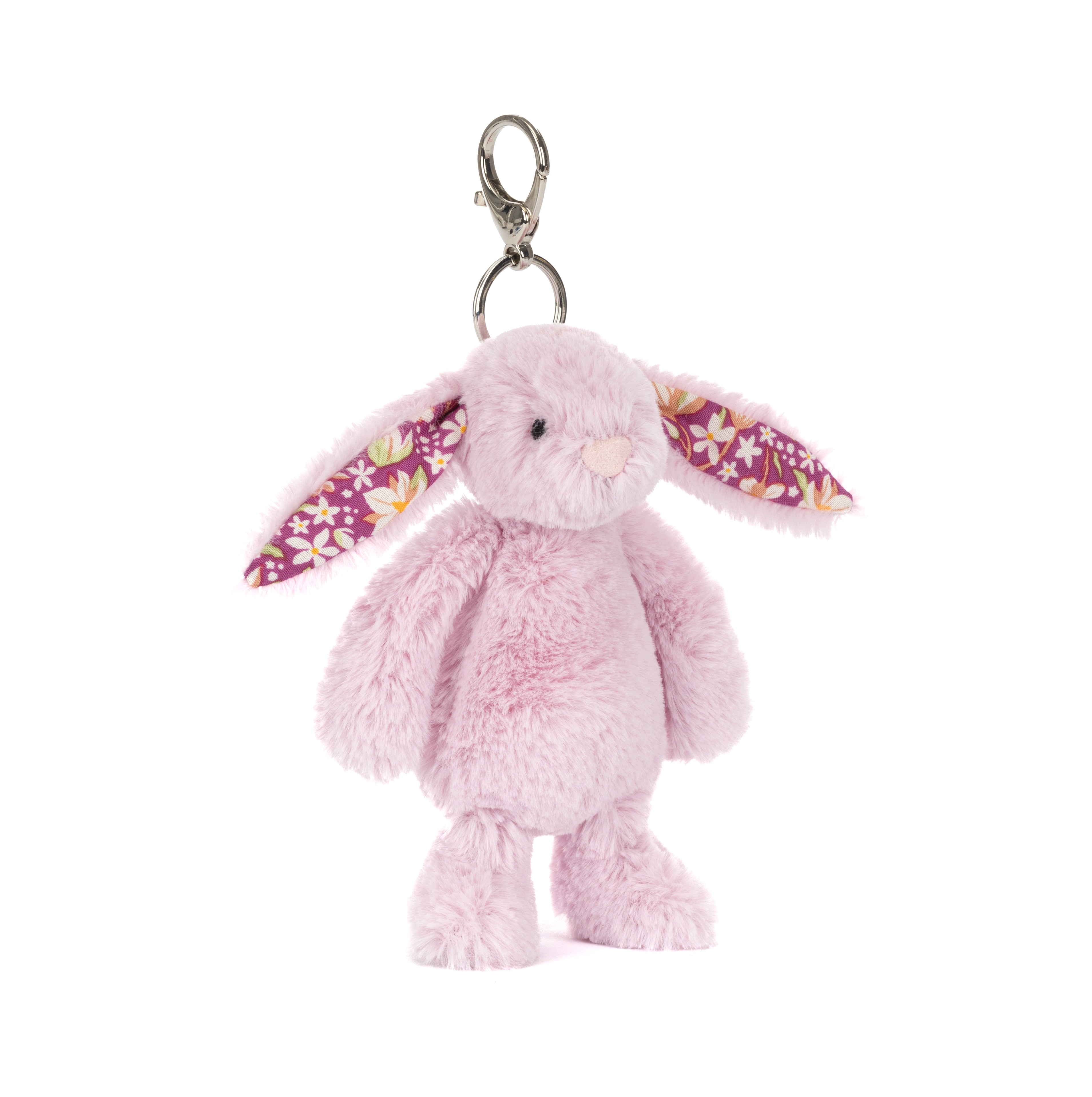 Jellycat Thistlepop Blossom Bunny Bag Charm, rosa Plüsch-Hase mit Pflanzenverzierungen als Taschen- oder Schlüsselanhänger