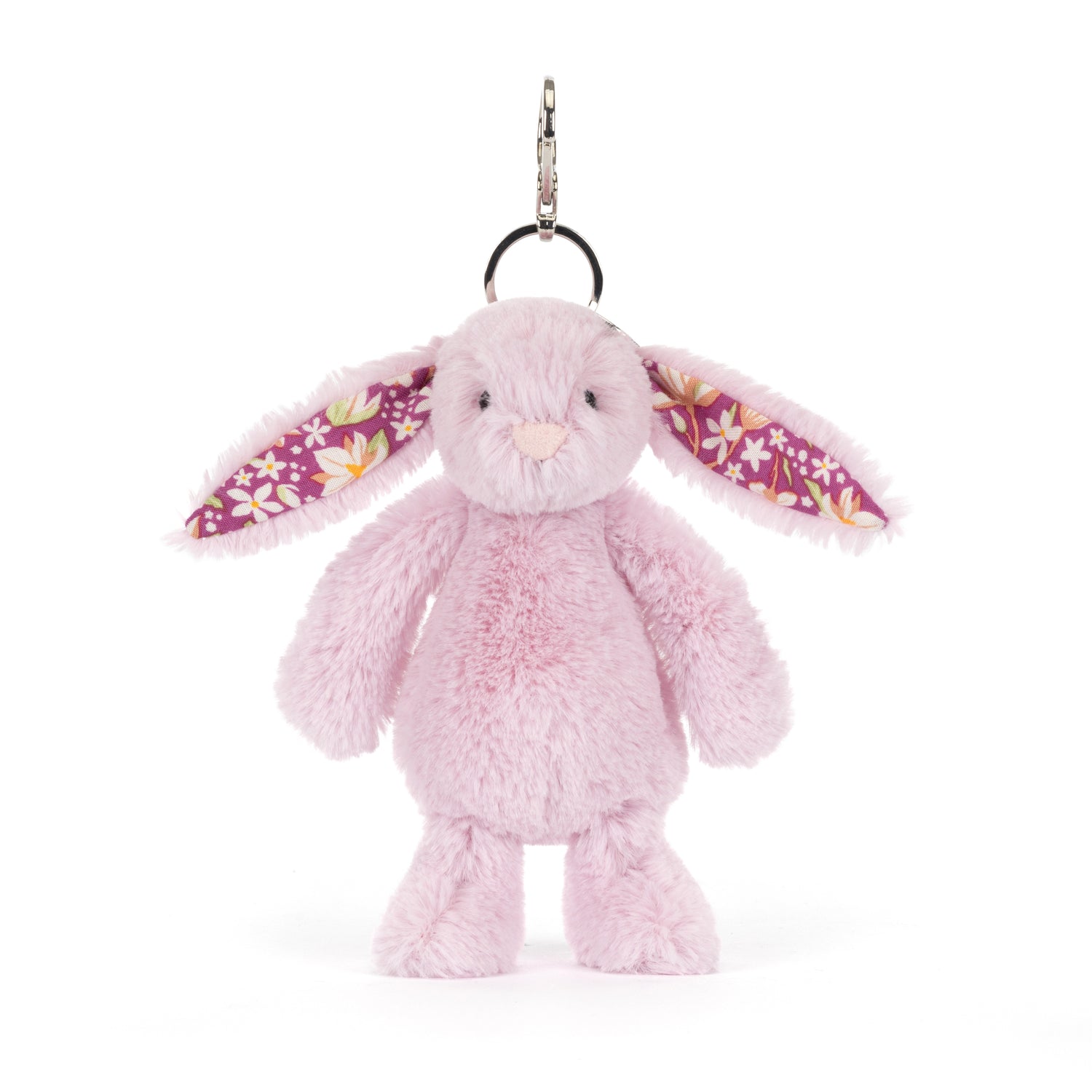 Jellycat Thistlepop Blossom Bunny Bag Charm, rosa Plüsch-Hase mit Pflanzenverzierungen als Taschen- oder Schlüsselanhänger