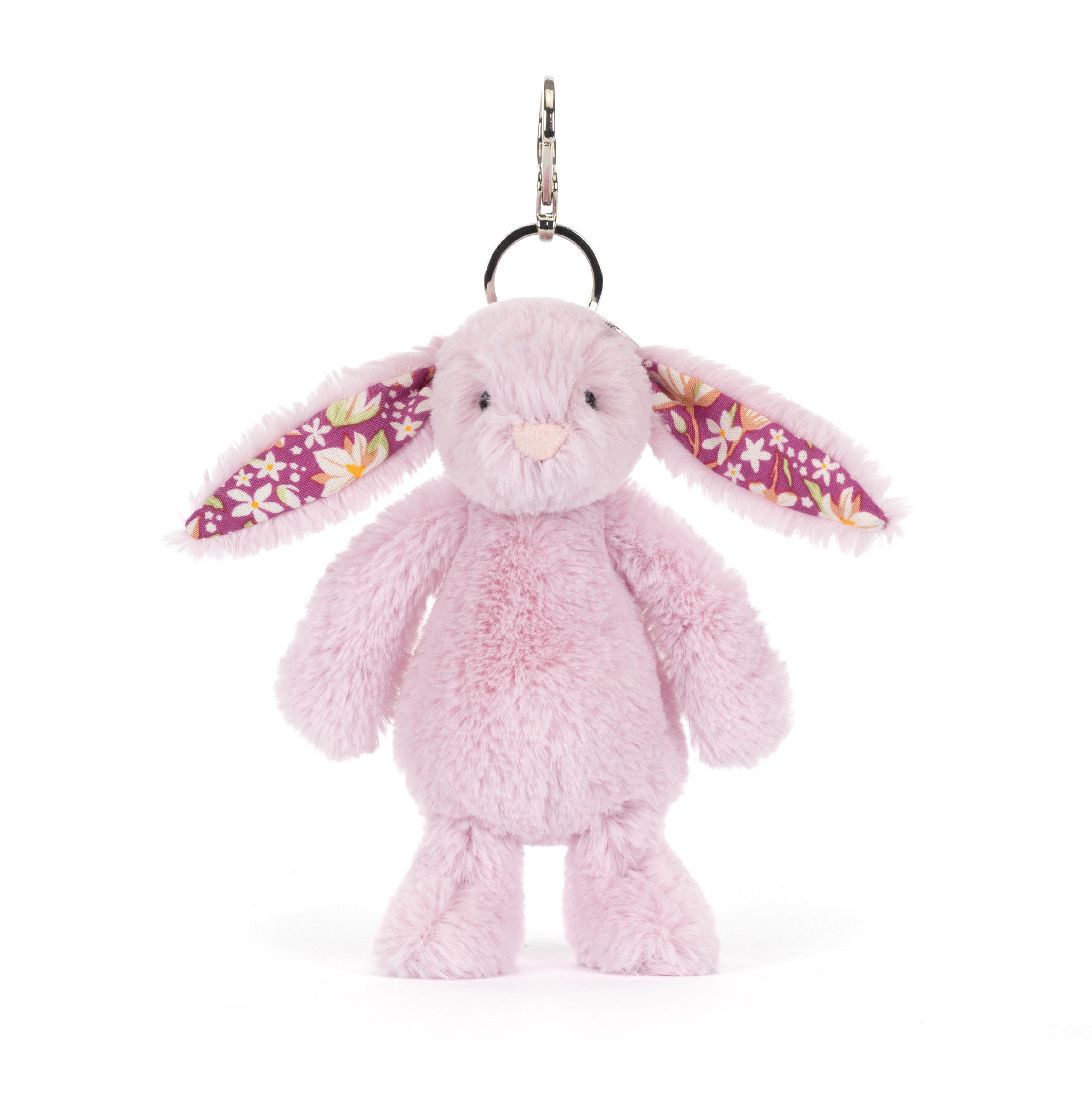 Jellycat Thistlepop Blossom Bunny Bag Charm, rosa Plüsch-Hase mit Pflanzenverzierungen als Taschen- oder Schlüsselanhänger