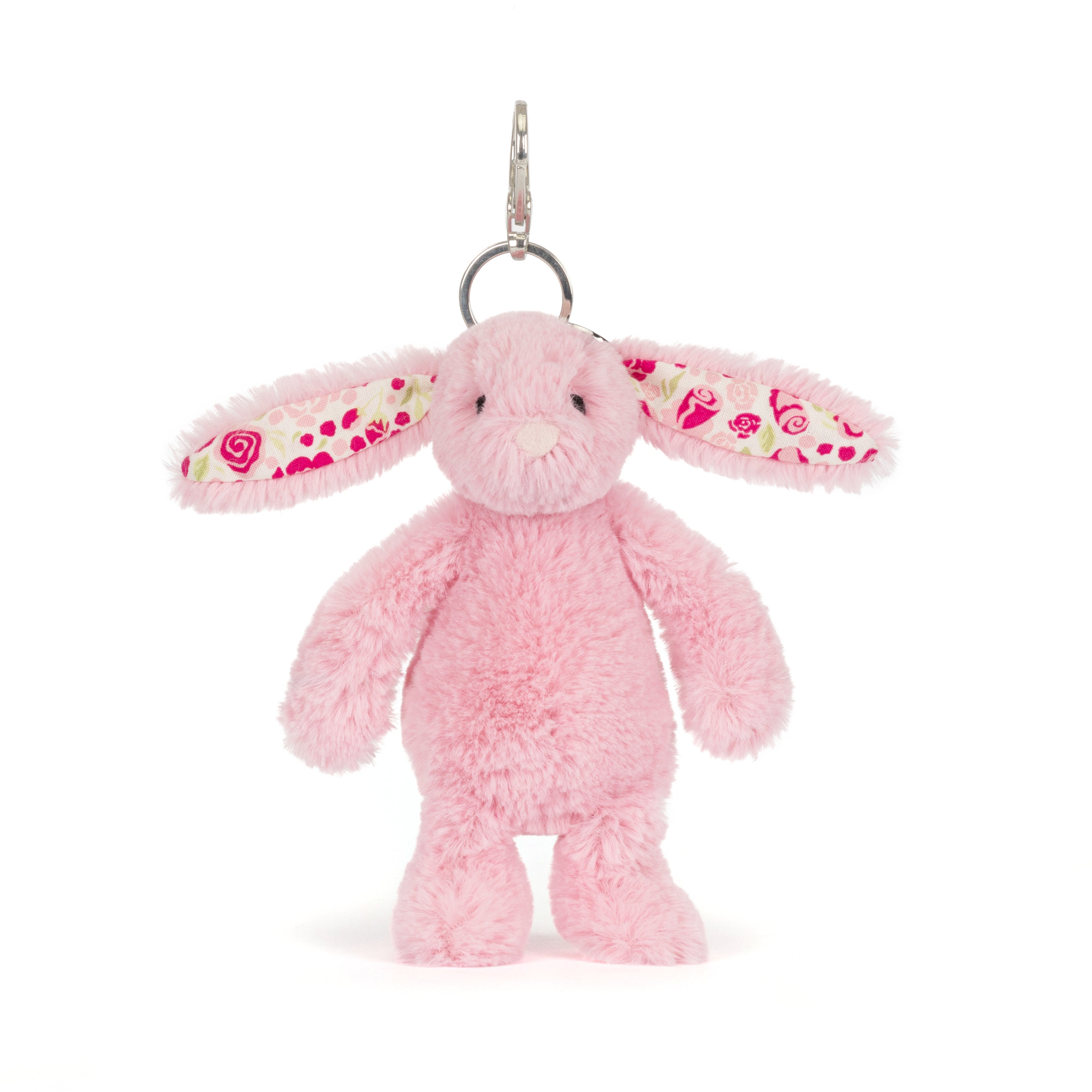 Jellycat Blushkin Blossom Bunny Bag Charm Mini, rosa-Plüschhase mit Rosenverzierungen als Taschen- oder Schlüsselanhänger