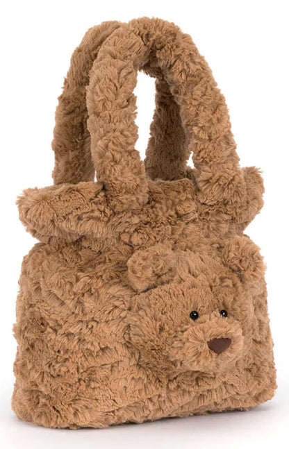 Jellycat Bartholomew Bear Handtasche in Braun mit Teddy-Kopf vorne und zwei Henkeln