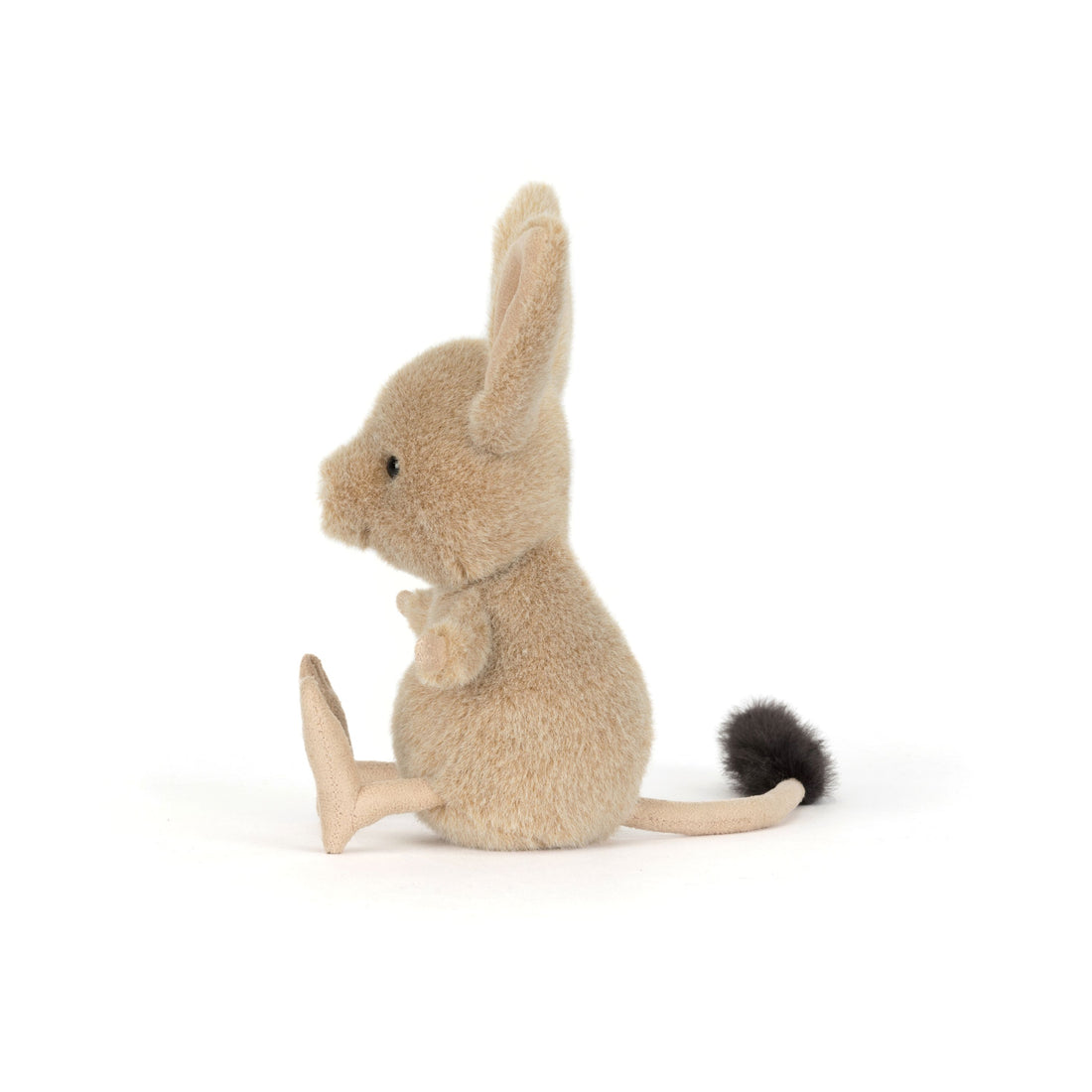 Jellycat Jerboa Kuscheltier sitzend, mit ausgestreckten Füßchen, langen Ohren und flauschigem Schwanz