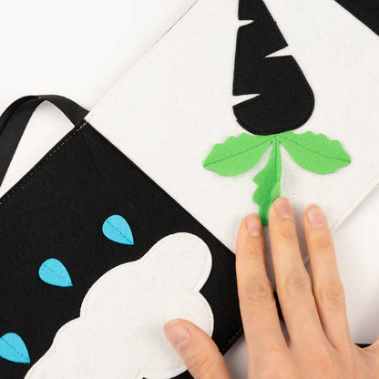 Baby Faltbuch Farbfunken schwarz weiß mit Farbakzenten aus Filz Jolly Designs