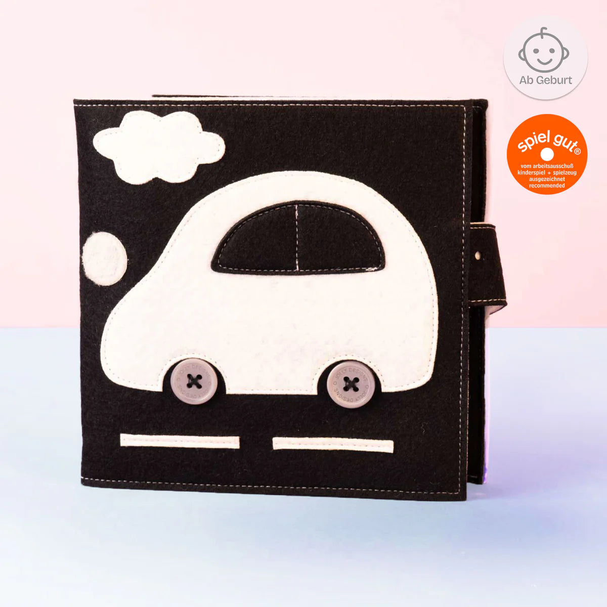Schwarz Weiß Kontrastbuch für Neugeborene aus Filz Jolly Designs Babyspielzeug