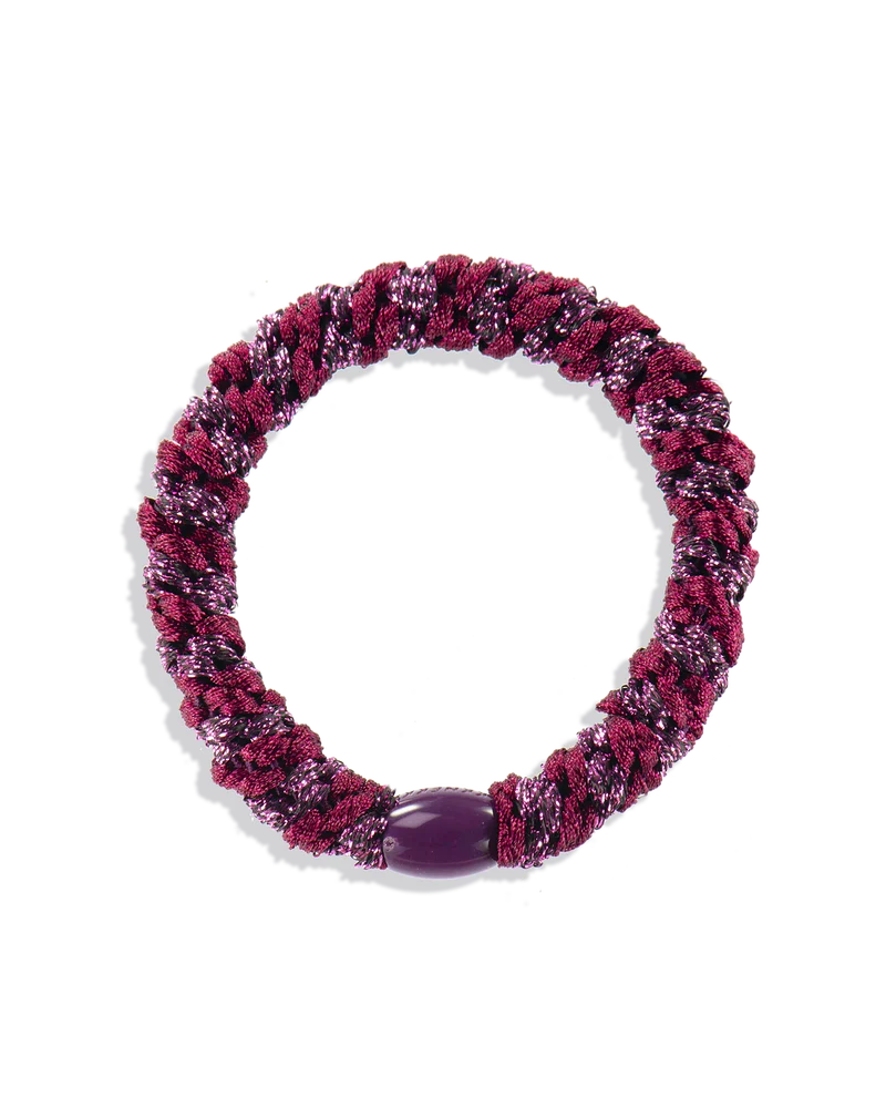 KKNEKKI Haargummi Cerise Glitter-Bordeaux – geflochtenes, wasserfestes Haarband und Armband mit Glitzer