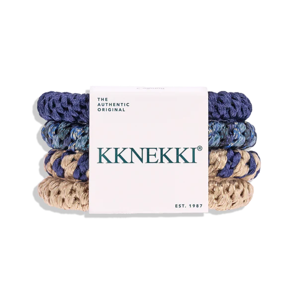 KKNEKKI Haargummi Bundle Blue/Beige – 4er Set stylischer Haargummis &amp; trendige Haaraccessoires 