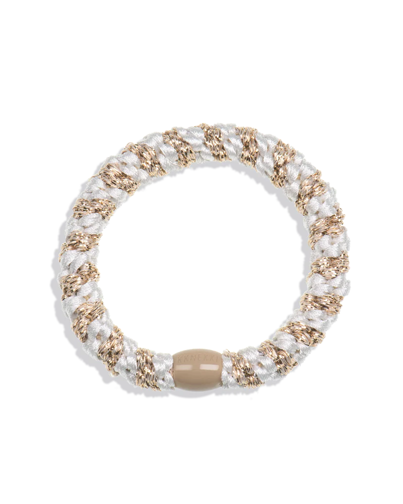 KKNEKKI Haargummi White Beige Glitter Stripe – geflochten, wasserfest, stylisches Haarband