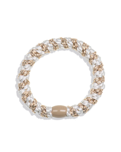 KKNEKKI Haargummi White Beige Glitter Stripe – geflochten, wasserfest, stylisches Haarband