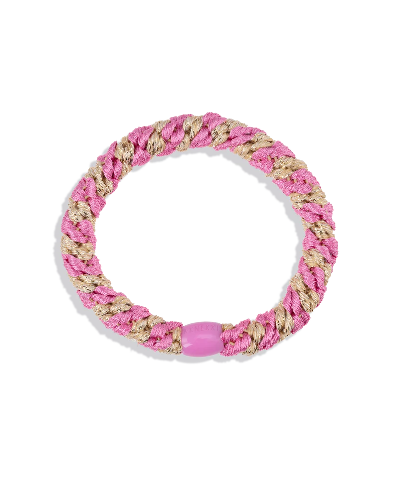 KKNEKKI Haargummi Bubbelgum-Beige Glitter Stripe – modisches, geflochtenes Haarband &amp; Kinder-Armband