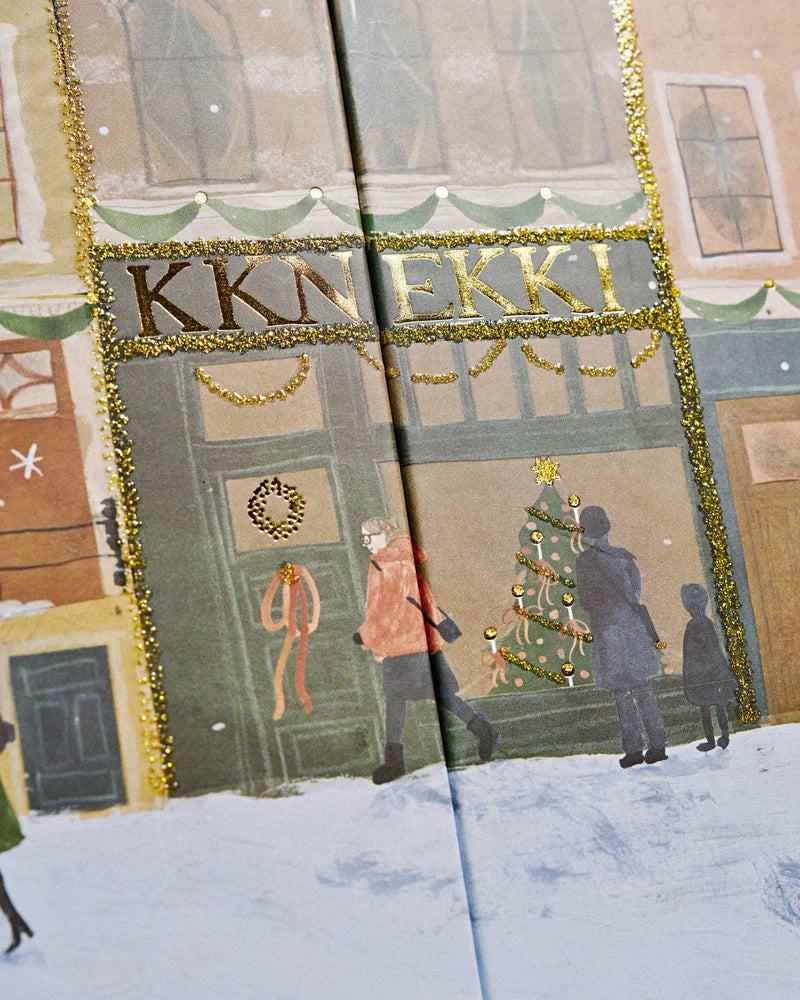 KKNEKKI Adventskalender im nostalgischen Design mit 24 Schubladen und 41 Haargummis
