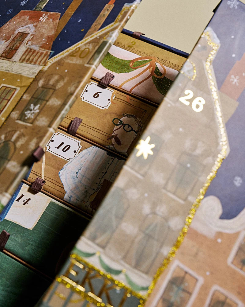 KKNEKKI Adventskalender im nostalgischen Design mit 24 Schubladen und 41 Haargummis