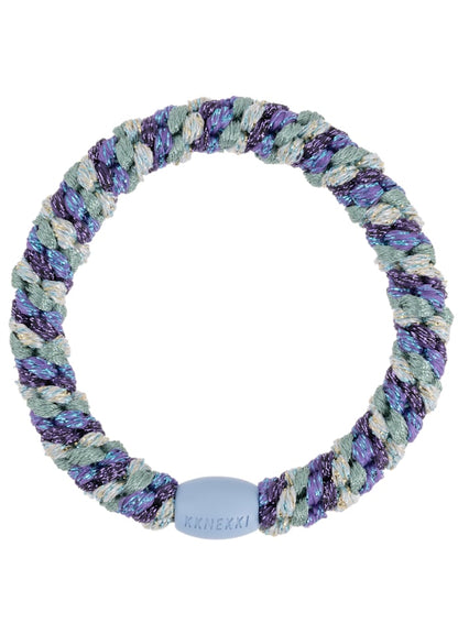 KKNEKKI Haargummi Mix Purple Faded Green Glitter – lila-grünes, geflochtenes Haargummi als trendiges Armband