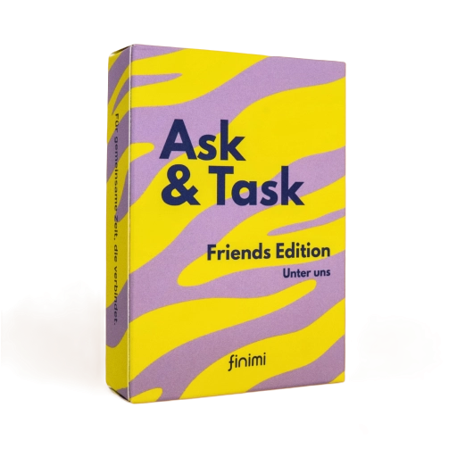 Kartenset „Ask &amp; Task – Friends Edition“ mit Fragen- und Aufgabenkarten für Freunde, ideal für Spieleabende, Picknick oder unterwegs, zum gemeinsamen Lachen und Kennenlernen.