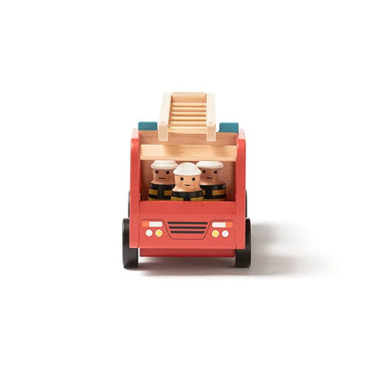 Holz-Feuerwehrauto für Kinder mit beweglichen Rädern im schlichten Design, geeignet für fantasievolles Rollenspiel ab ca. 3 Jahren.