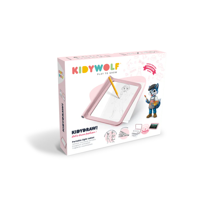 KIDIDRAW-PRO Leuchtende Designtafel Rosa – LED-Zeichenboard für Kinder zum Malen, Nachzeichnen und Modedesign