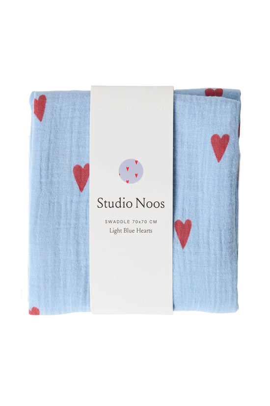 Swaddle, 70 x 70 cm - light blue Hearts
