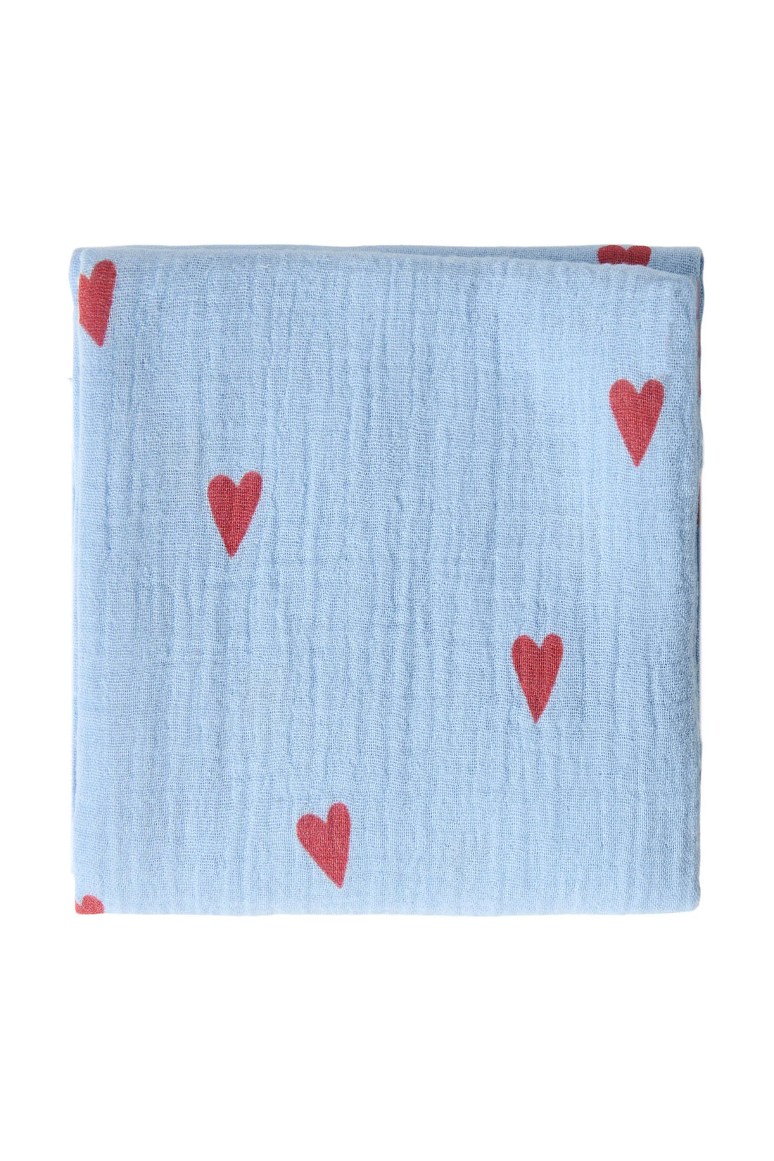 Swaddles von Studio Noos. Mit Herzen bedrucktes super weiches Stilltuch, Pucktuch oder Wickelunterlage aus Biobaumwolle. 