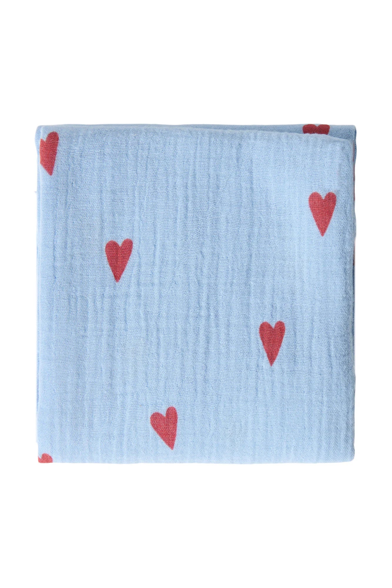 Swaddles von Studio Noos. Mit Herzen bedrucktes super weiches Stilltuch, Pucktuch oder Wickelunterlage aus Biobaumwolle. 