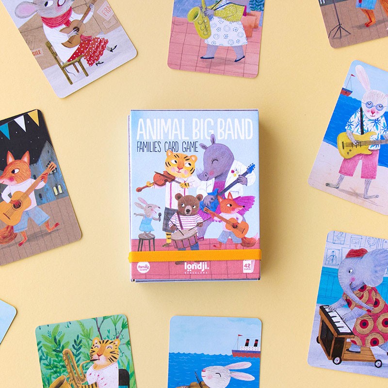 londji Kartenspiel Animal Big Band, 42 Karten, ab 3 Jahren, Karten-Familien sammeln und Musikinstrumente lernen