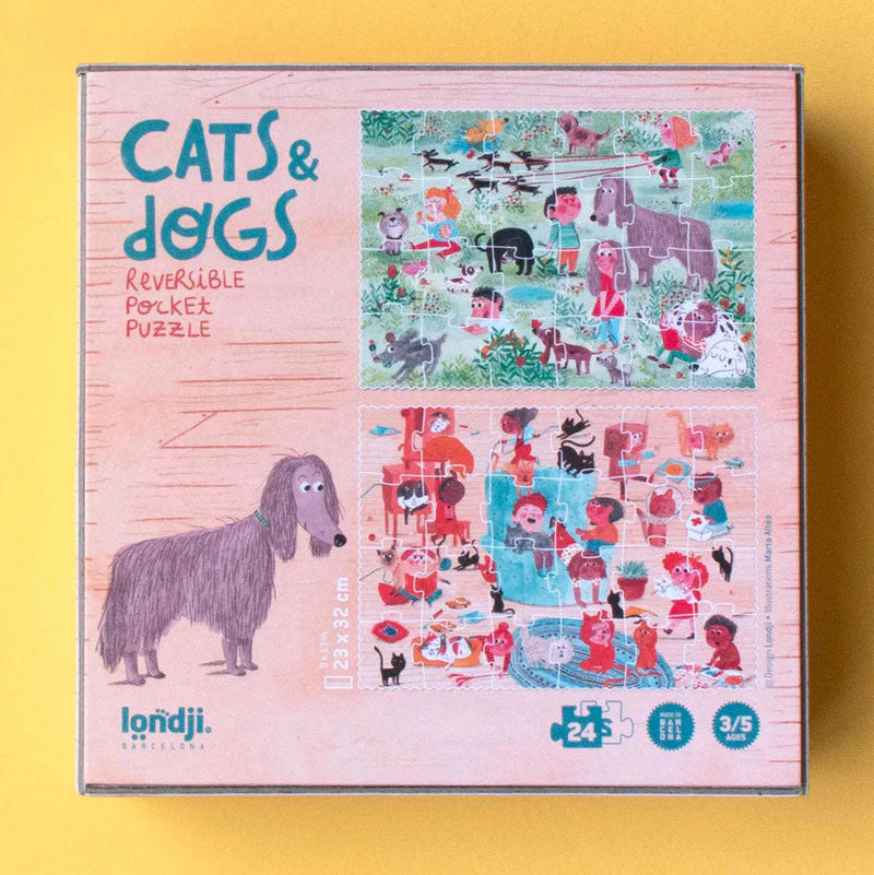 Pocket-Puzzle „Cats and Dogs“ ab 3 J., 24 Teile, Wendepuzzle für kleine Tierfreunde