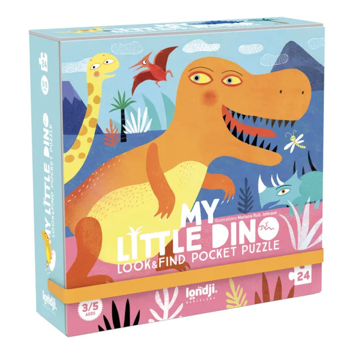 Pocket-Puzzle „My Little Dino“ von londji, 24 Teile + Suchspielkarten, ab 3 Jahren