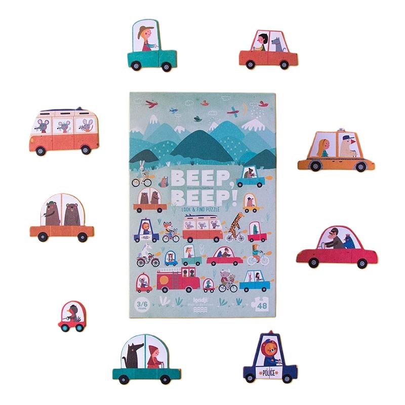48-Teile-Puzzle „BEEP – BEEP!“ von londji für Kinder ab 3 Jahren, Beobachtungsspiel