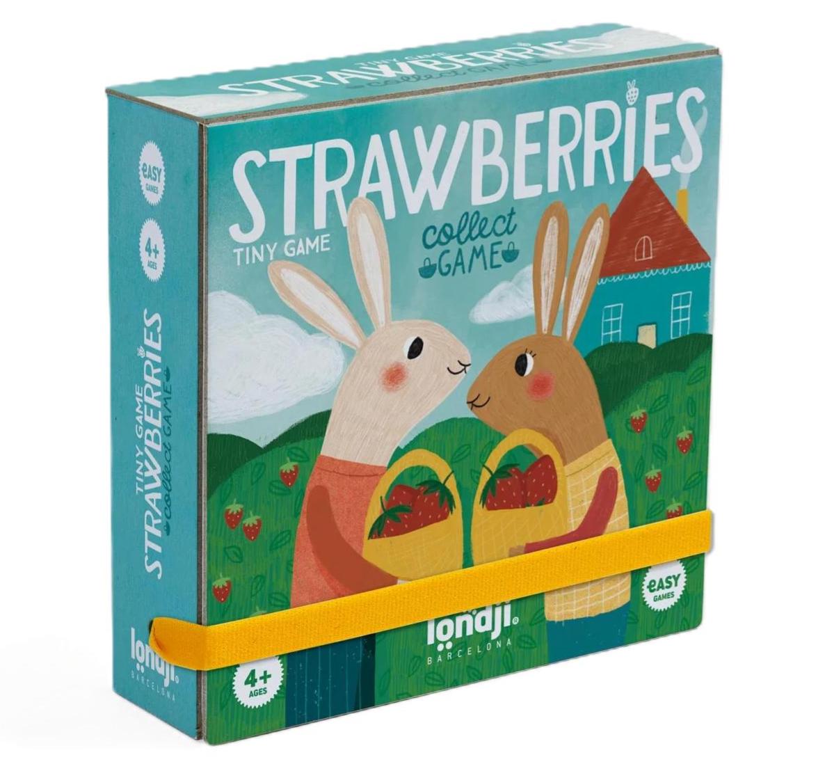 Tiny Game Strawberries von londji, tragbares Strategiespiel ab 4 Jahren, Häschen und Dachs sammeln Waldfrüchte