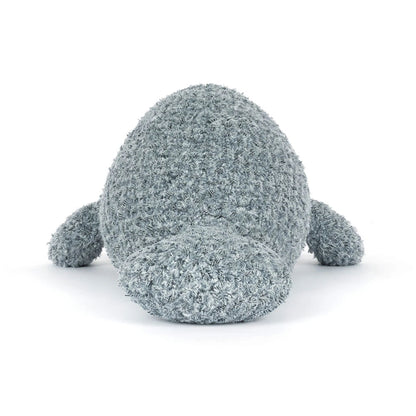 Jellycat Maffles Manatee Kuschel-Seekuh in Grau mit rundem Körper und verträumtem Gesicht