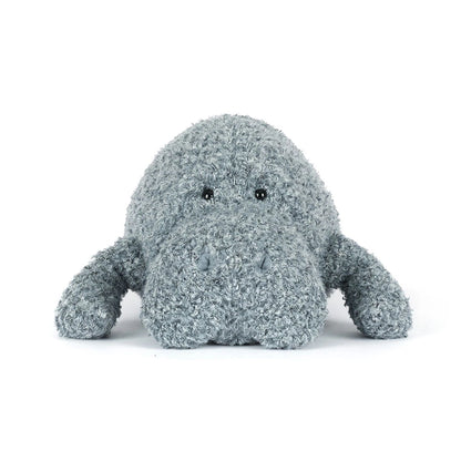 Jellycat Maffles Manatee Kuschel-Seekuh in Grau mit rundem Körper und verträumtem Gesicht