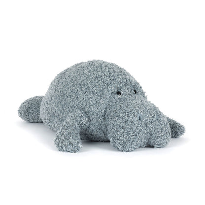 Jellycat Maffles Manatee Kuschel-Seekuh in Grau mit rundem Körper und verträumtem Gesicht