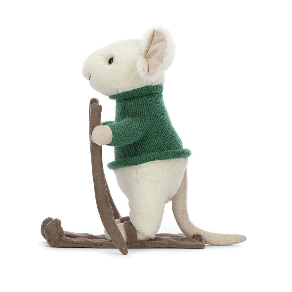 Seitenansicht Merry Mouse Skiing von Jellycat.