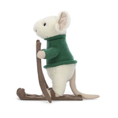 Seitenansicht Merry Mouse Skiing von Jellycat.