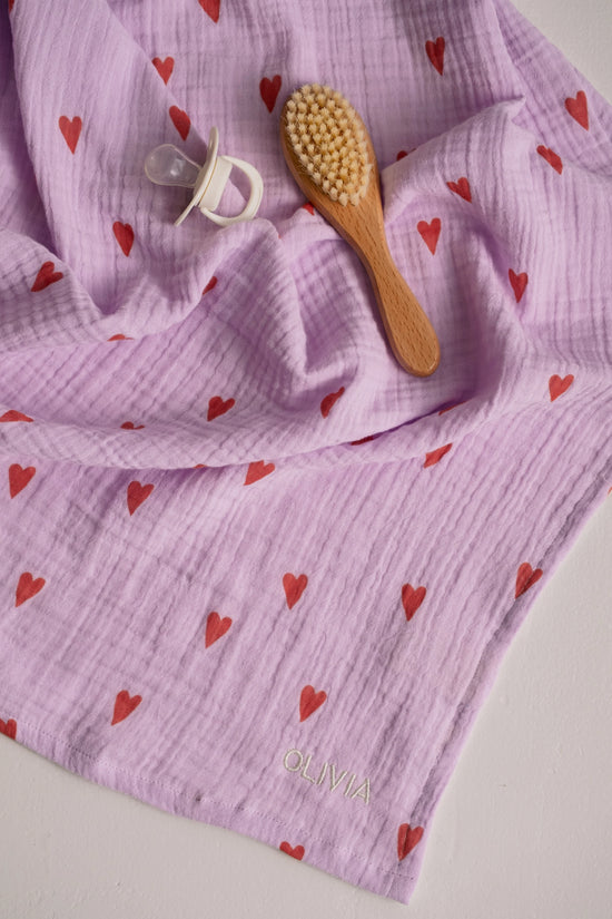 Swaddle, 70 x 70 cm - Lilac Hearts