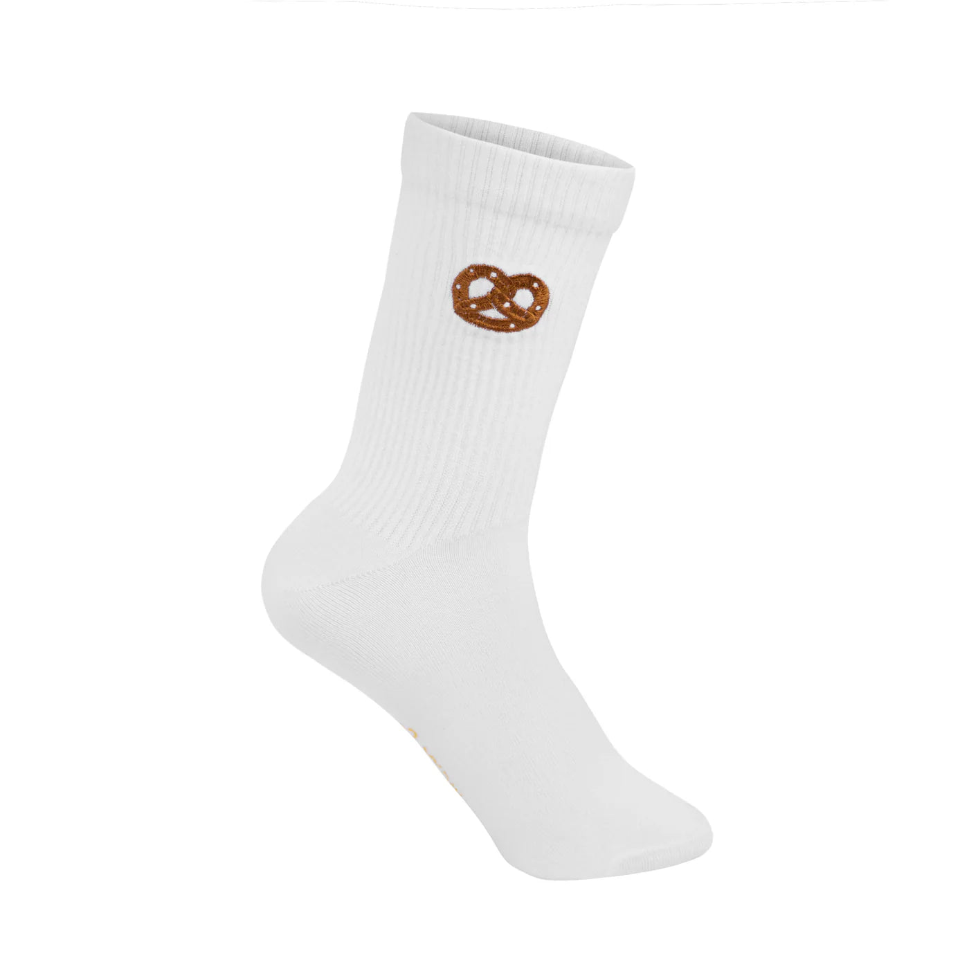Weiße Socken für Babys und Kinder von My Day My Dream. Mit aufgestickter Brezel.