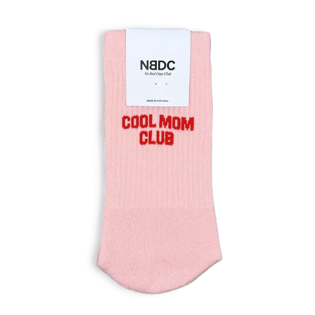 Damensocken "COOL MOM CLUB" in Rosa mit rotem Schriftzug von No Bad Days Club.