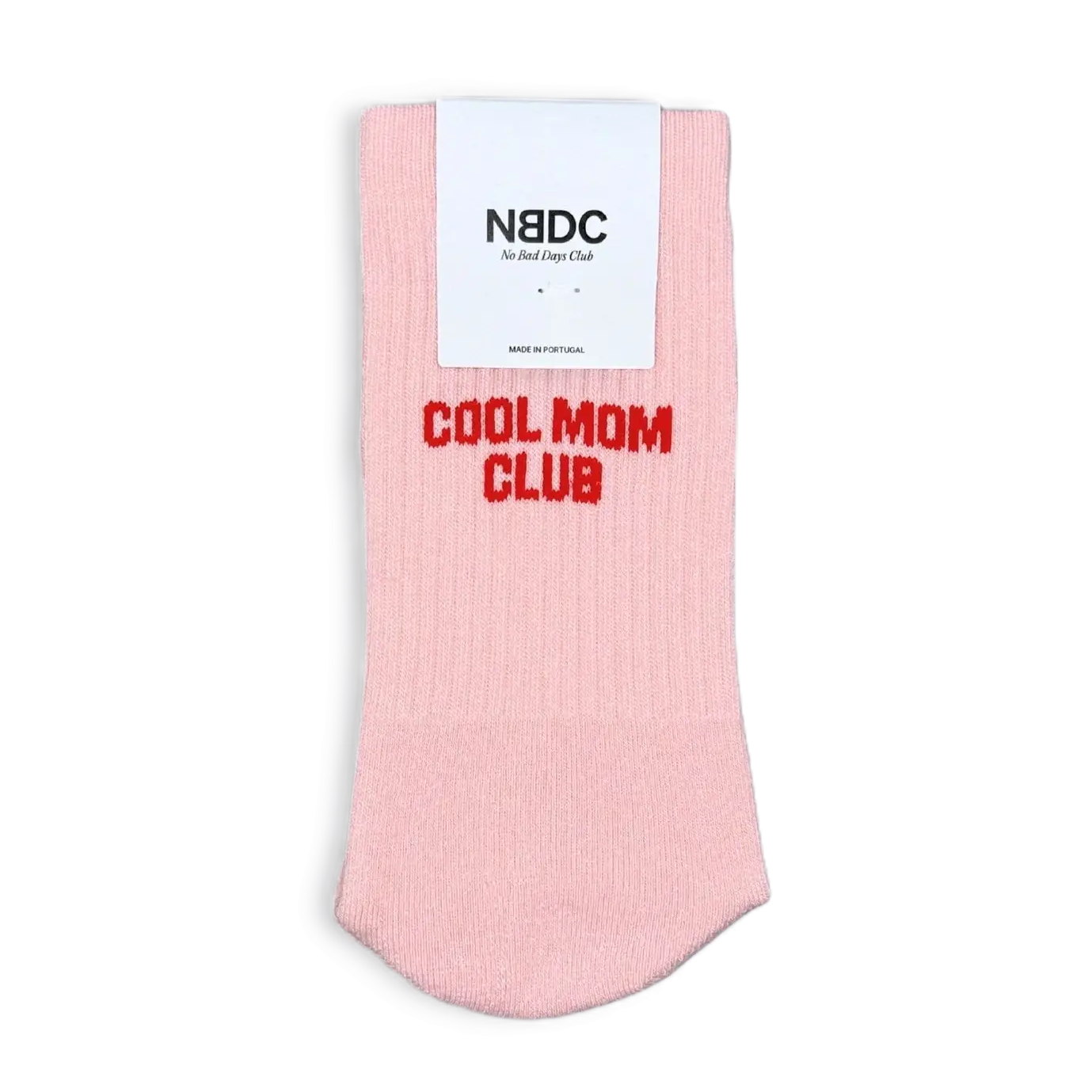 Damensocken "COOL MOM CLUB" in Rosa mit rotem Schriftzug von No Bad Days Club.