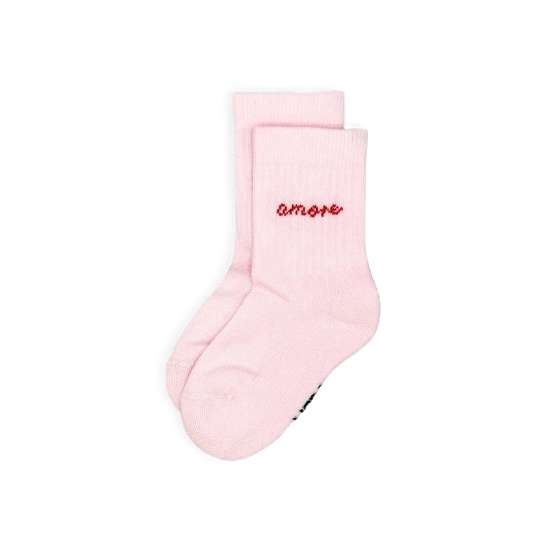No Bad Days Club, rosa Socken mit amore Schriftzug für Neugeborene, Babys und Kinder. Geschenk zur Geburt &amp; Valentinstag