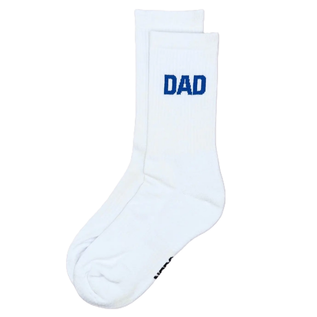 Herrensocken "DAD" in Weiß mit blauem Schriftzug von No Bad Days Club.