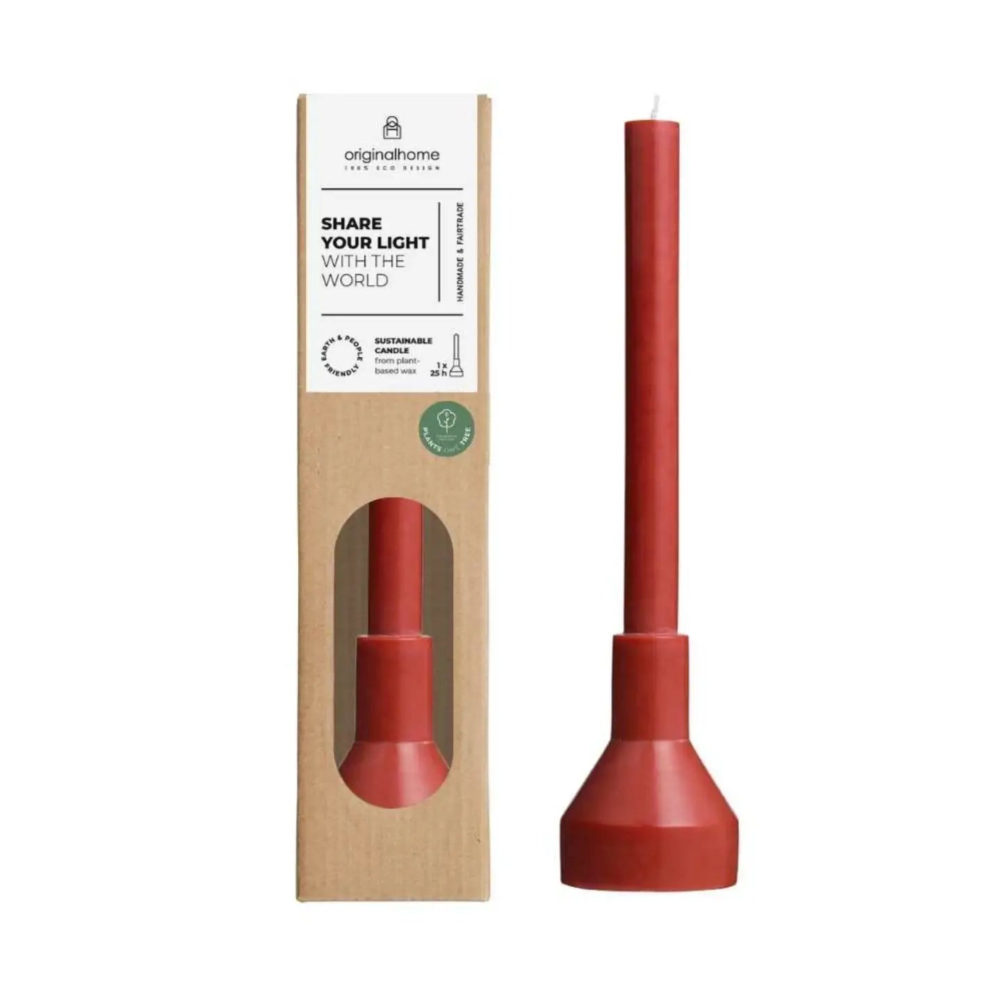 Originalhome, skulpturale Kerze &amp; Halter  in Rot und aus natürlichem Planzenwachs, Brenndauer bis zu 25 Stunden, 29,5 cm