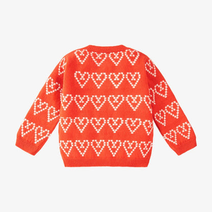 Rückseite Baby Cardigan LITTLE HEARTLINE von PAPA LOBSTER in Rot mit weißen Herz-Details aus feinem Kaschmir